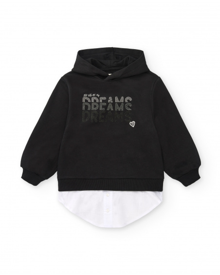 Sudadera con capucha negra con camisa blanca para niña