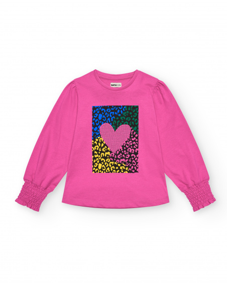 Camiseta rosa con estampado de corazón para niña colección
