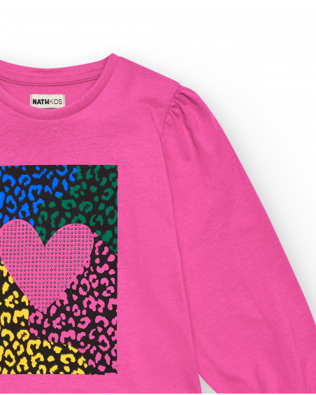 Camiseta rosa con estampado de corazón para niña colección