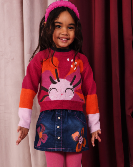 Falda vaquera para niña en azul con estampado floral colección