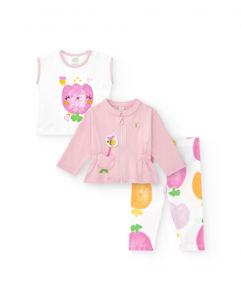Conjunto de punto para niña de tres piezas en color blanco y