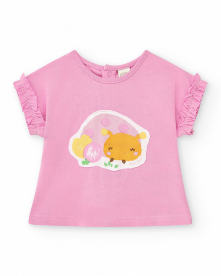 Conjunto para niña con camiseta de punto sin mangas y estampado Conjunto para niña con camiseta de punto sin mangas y estampado