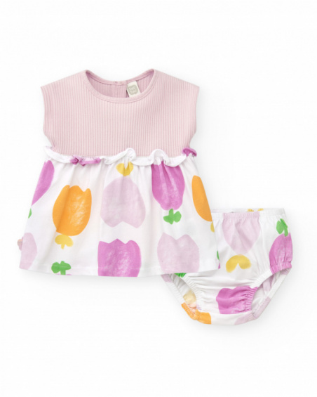 Conjunto de punto para niña con vestido sin mangas de estampado Conjunto de punto para niña con vestido sin mangas de estampado