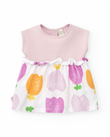 Conjunto de punto para niña con vestido sin mangas de estampado Conjunto de punto para niña con vestido sin mangas de estampado