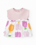 Conjunto de punto para niña con vestido sin mangas de estampado Conjunto de punto para niña con vestido sin mangas de estampado