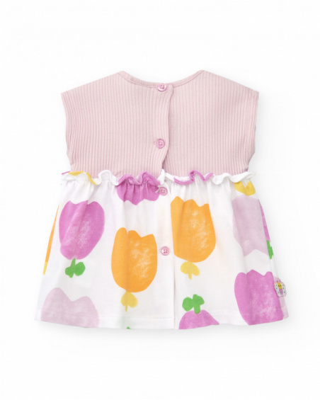 Conjunto de punto para niña con vestido sin mangas de estampado Conjunto de punto para niña con vestido sin mangas de estampado
