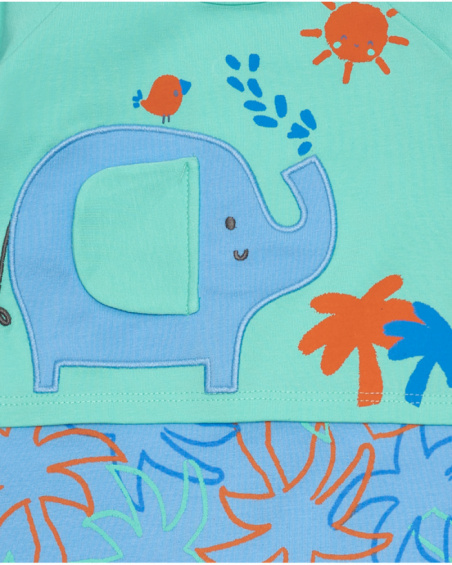 Pelele verde para niño con estampado de palmeras, elefante y sol Pelele verde para niño con estampado de palmeras, elefante y sol
