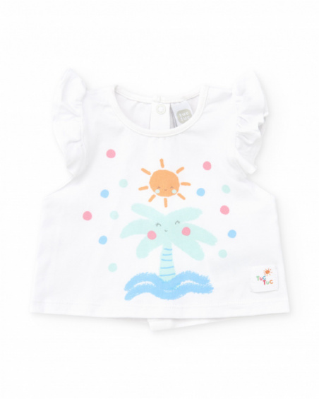 Conjunto de baño para niña con camiseta blanca de palmera y Conjunto de baño para niña con camiseta blanca de palmera y