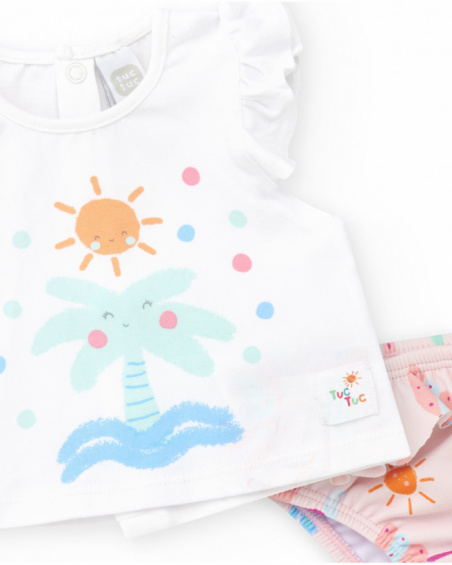 Conjunto de baño para niña con camiseta blanca de palmera y Conjunto de baño para niña con camiseta blanca de palmera y