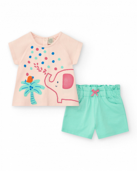 Conjunto rosa para niña con camiseta de elefante y pantalón