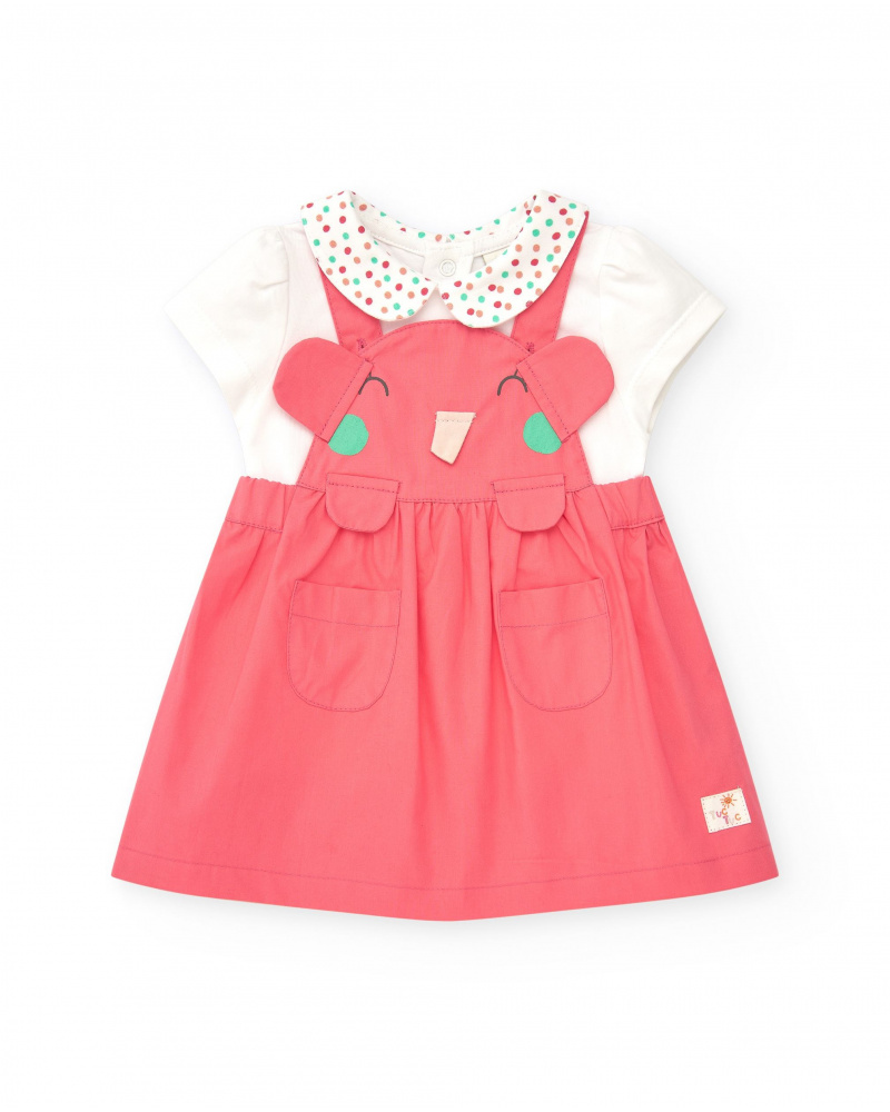 Peto rosa para niña con elefante en relieve y camiseta blanca