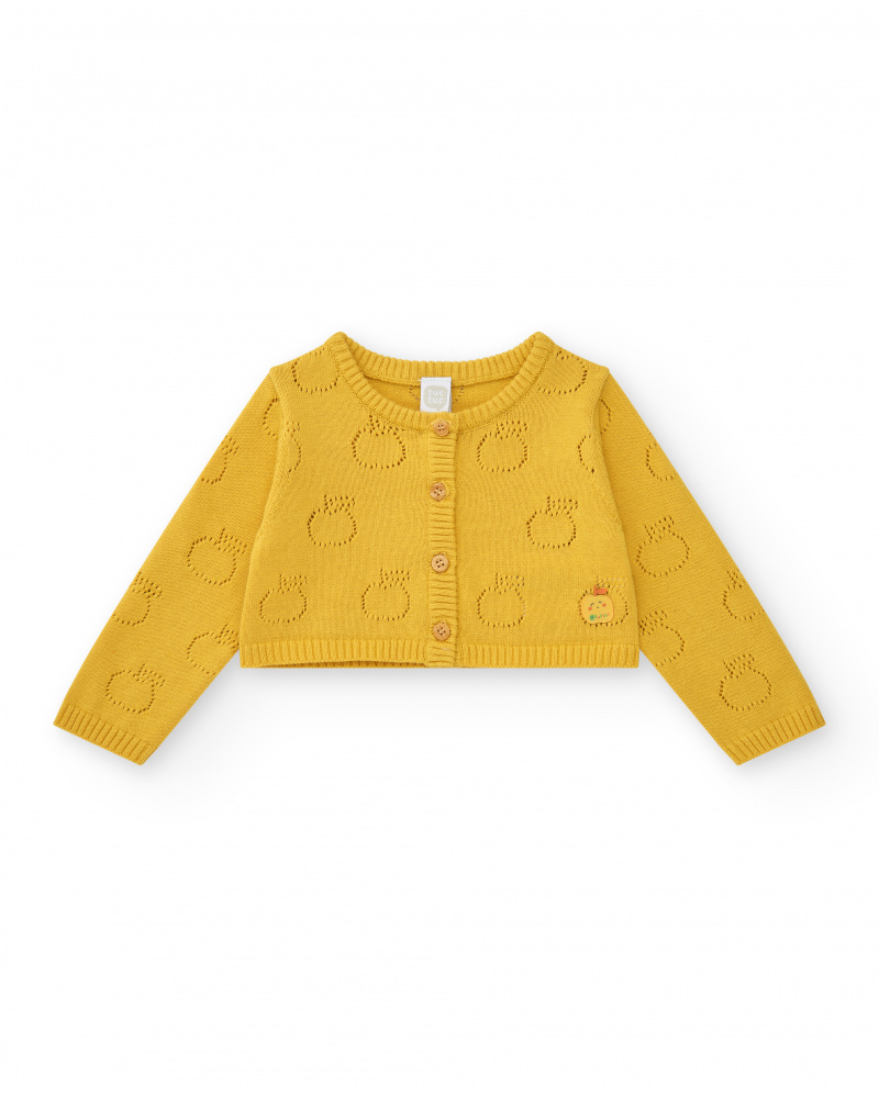 Chaqueta de tricot amarilla para niña con diseño calado de