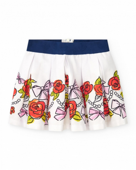Falda blanca para niña con estampado floral y cintura elástica