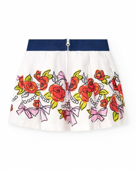 Falda blanca para niña con estampado floral y cintura elástica