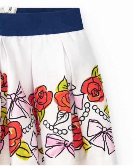 Falda blanca para niña con estampado floral y cintura elástica