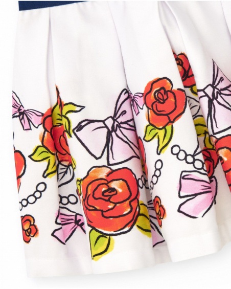 Falda blanca para niña con estampado floral y cintura elástica