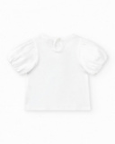 Camiseta blanca para niña con flores y brillo Camiseta blanca para niña con flores y brillo