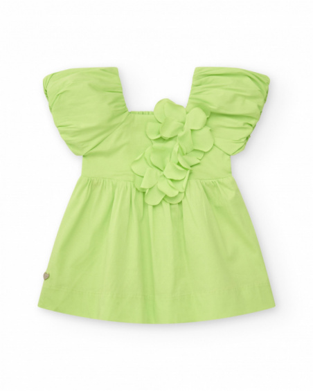 Vestido verde para niña con flores y volantes