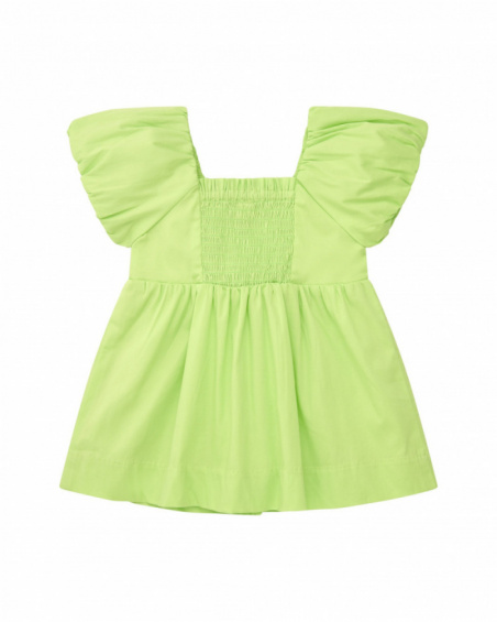 Vestido verde para niña con flores y volantes
