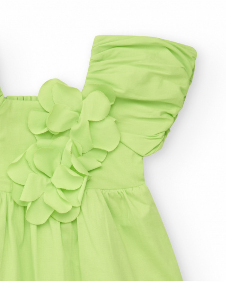 Vestido verde para niña con flores y volantes