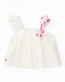 Camisa blanca para niña con lazo rosa estampado Camisa blanca para niña con lazo rosa estampado
