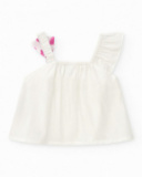 Camisa blanca para niña con lazo rosa estampado Camisa blanca para niña con lazo rosa estampado