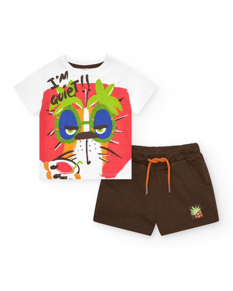 Conjunto para niño con camiseta de tigre y bermuda marrón