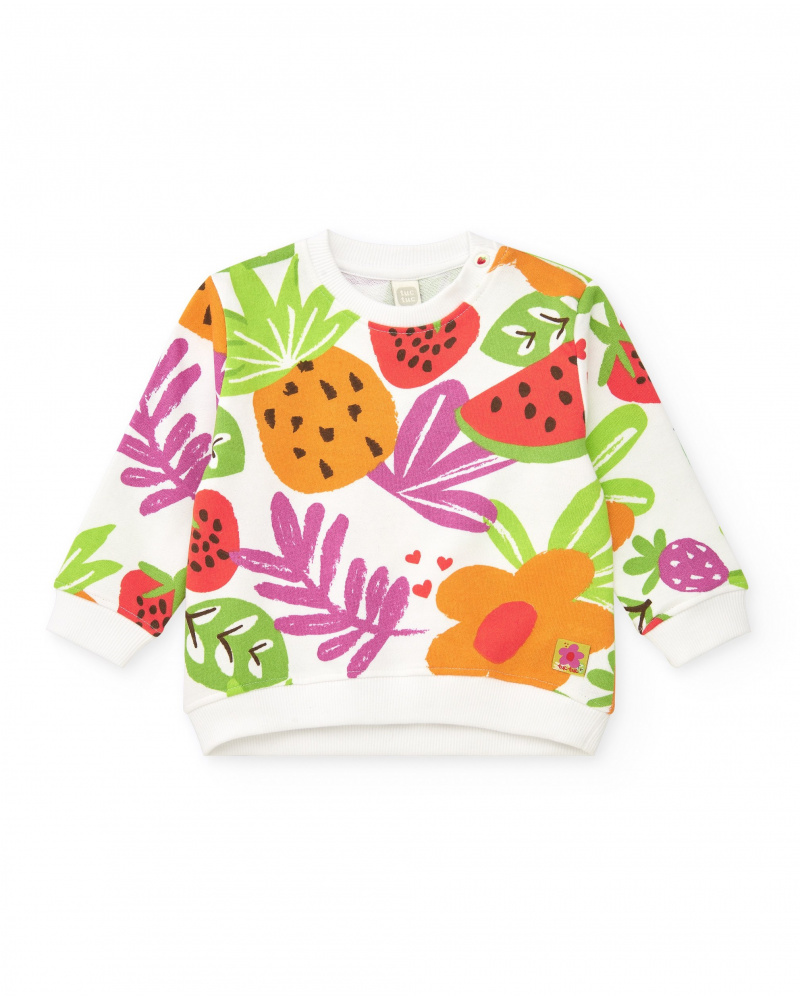 Sudadera blanca para niña con estampado tropical