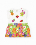 Vestido para niña con top blanco bordado y falda de frutas Vestido para niña con top blanco bordado y falda de frutas