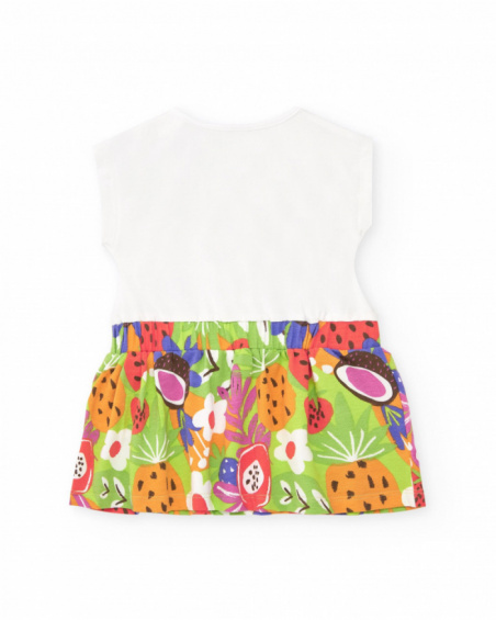 Vestido para niña con top blanco bordado y falda de frutas Vestido para niña con top blanco bordado y falda de frutas
