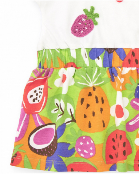 Vestido para niña con top blanco bordado y falda de frutas Vestido para niña con top blanco bordado y falda de frutas