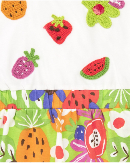 Vestido para niña con top blanco bordado y falda de frutas Vestido para niña con top blanco bordado y falda de frutas
