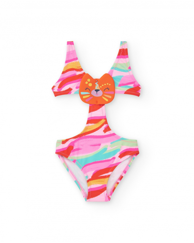 Trikini multicolor para niña con carita de animal decorativa