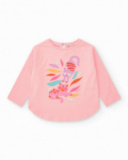 Camiseta rosa manga larga para niña con estampado de animales Camiseta rosa manga larga para niña con estampado de animales