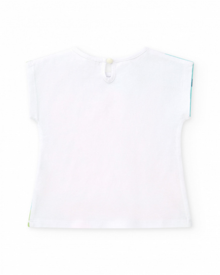 Camiseta blanca para niña con estampado tropical y cierre Camiseta blanca para niña con estampado tropical y cierre