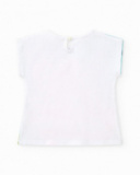 Camiseta blanca para niña con estampado tropical y cierre Camiseta blanca para niña con estampado tropical y cierre