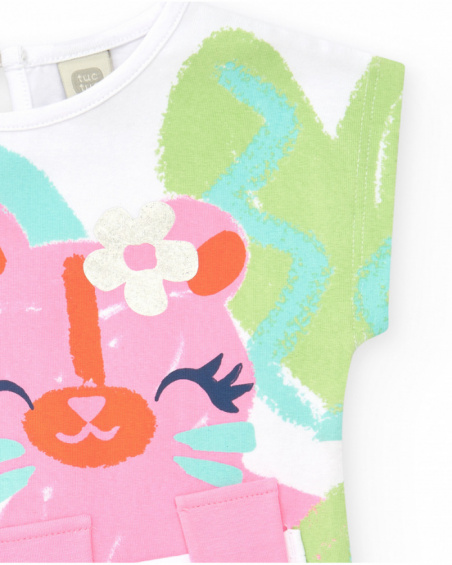 Camiseta blanca para niña con estampado tropical y cierre Camiseta blanca para niña con estampado tropical y cierre