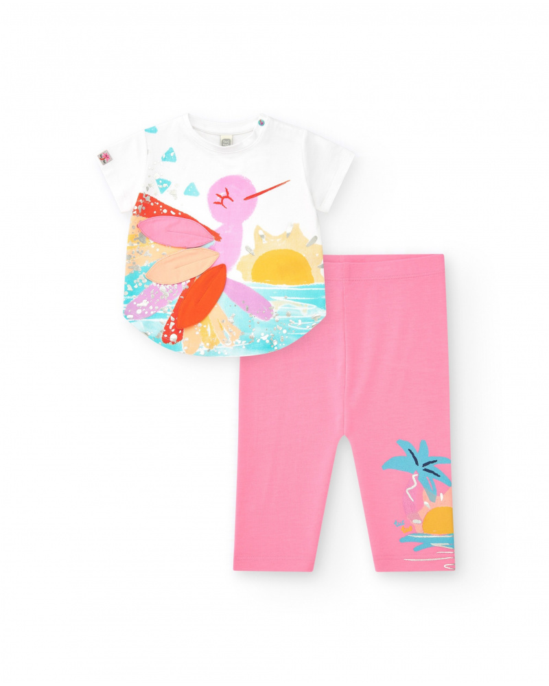 Conjunto para niña con camiseta blanca de colibrí y leggings