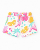 Pantalón corto multicolor para niña con frutas tropicales y Pantalón corto multicolor para niña con frutas tropicales y