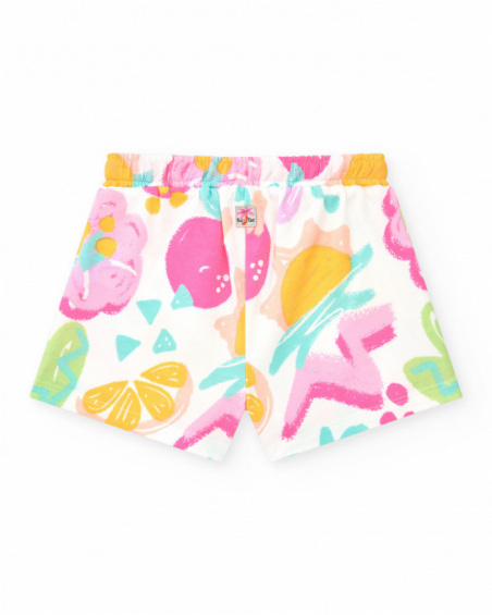 Pantalón corto multicolor para niña con frutas tropicales y Pantalón corto multicolor para niña con frutas tropicales y