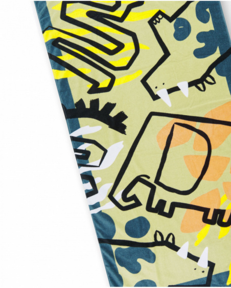 Toalla verde para niño con estampado de dinosaurios Toalla verde para niño con estampado de dinosaurios