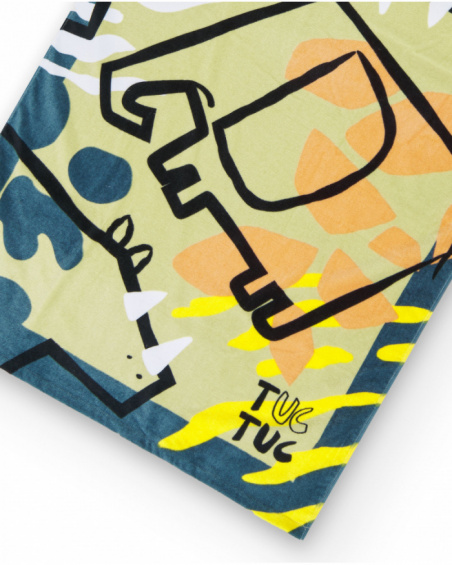 Toalla verde para niño con estampado de dinosaurios Toalla verde para niño con estampado de dinosaurios