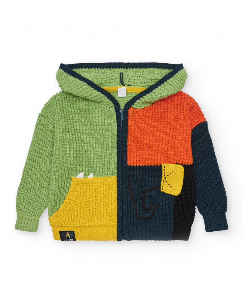 Chaqueta multicolor de tricot para niño con capucha y cremallera