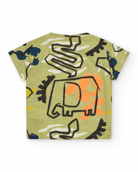 Camiseta verde para niño con estampado de animales y detalles Camiseta verde para niño con estampado de animales y detalles
