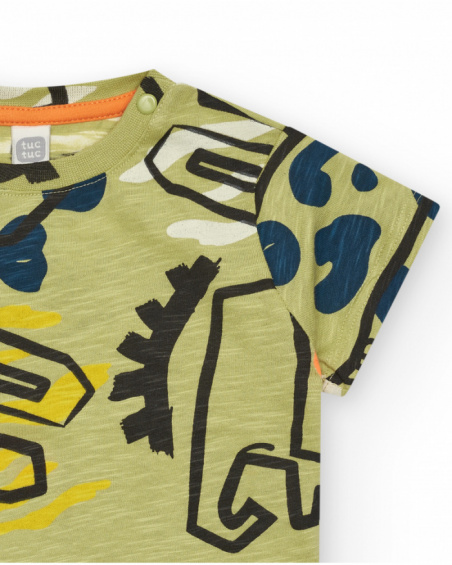 Camiseta verde para niño con estampado de animales y detalles Camiseta verde para niño con estampado de animales y detalles