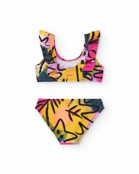 Bikini para niña en lila con estampado multicolor Bikini para niña en lila con estampado multicolor