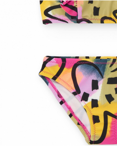 Bikini para niña en lila con estampado multicolor Bikini para niña en lila con estampado multicolor
