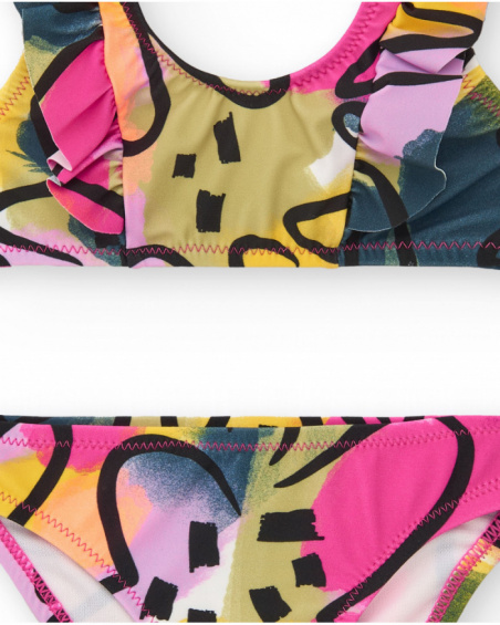 Bikini para niña en lila con estampado multicolor Bikini para niña en lila con estampado multicolor