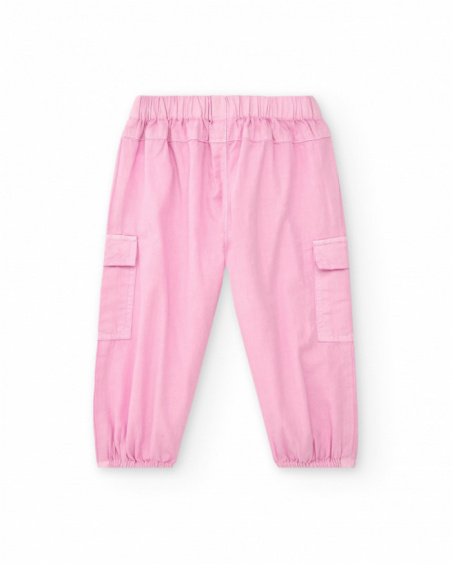 Pantalón cargo para niña en rosa con bolsillos y puños elásticos Pantalón cargo para niña en rosa con bolsillos y puños elásticos
