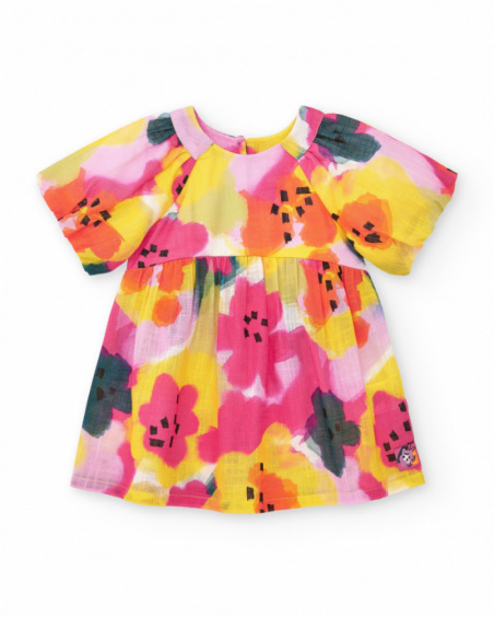 Vestido de plana para niña en lila con flores amarillas y rosas Vestido de plana para niña en lila con flores amarillas y rosas
